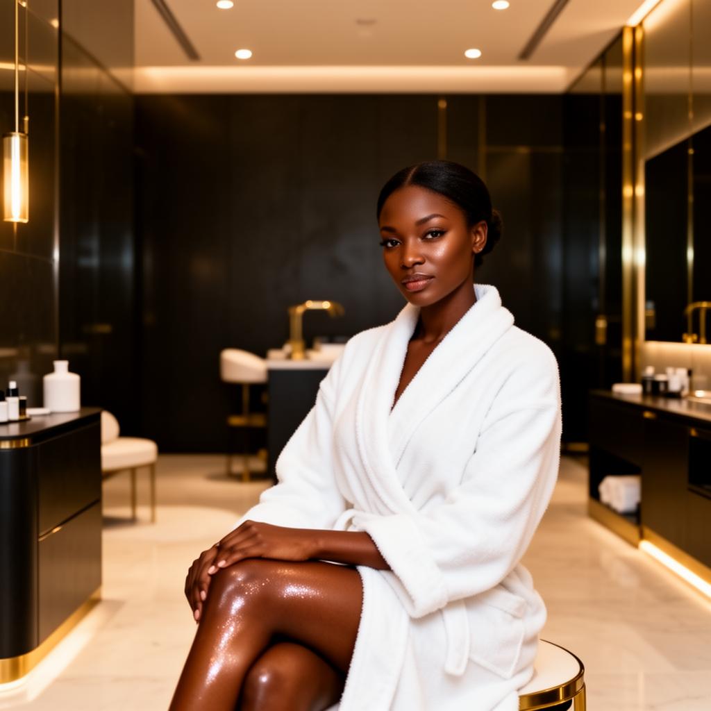 Confident woman in luxury wellness clinic setting